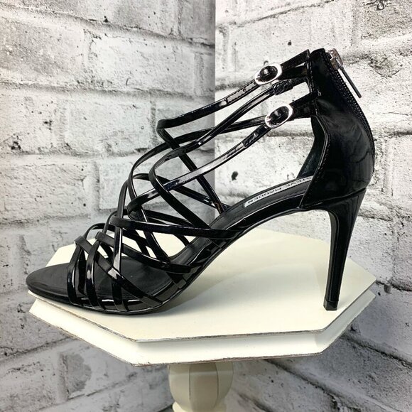 Steve Madden Fairyy Strappy Black Patent Leather High Heel Sandals - Picture 1 of 9